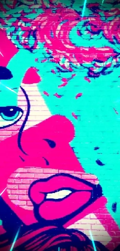 Vibrant pop art wallpaper with pink and turquoise hues.