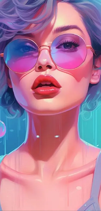 Pop art wallpaper with a colorful woman in sunglasses and vibrant hues.