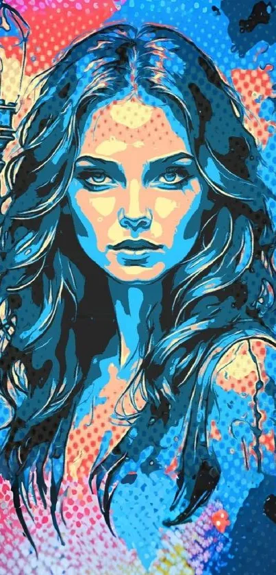 Colorful abstract portrait with vibrant patterns.