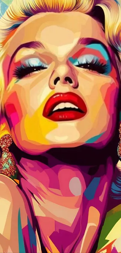 Colorful pop art portrait of a woman, ideal for vibrant mobile wallpaper.