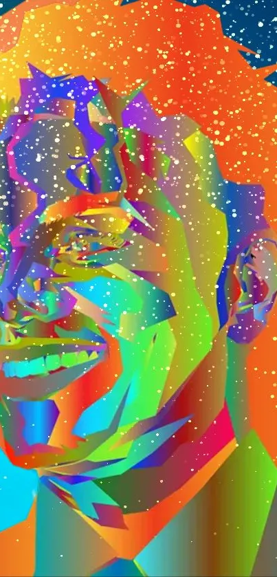 Vibrant pop art portrait with colorful and abstract design.