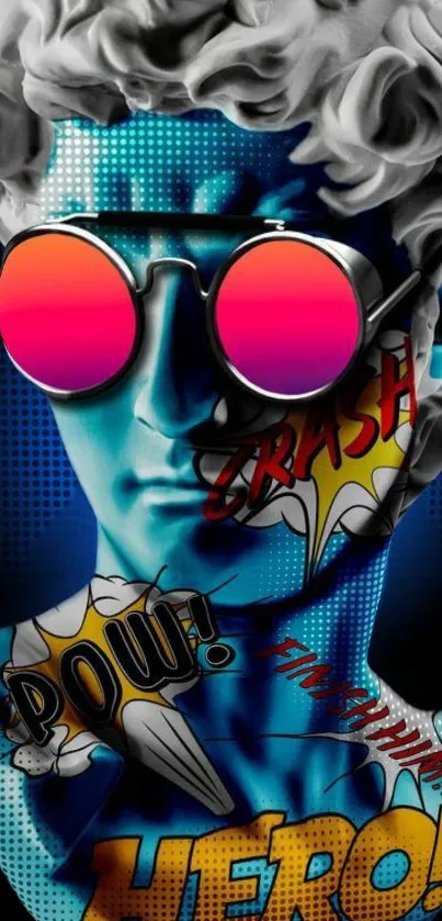 Pop art sculpture wallpaper with vibrant colors and comic elements.