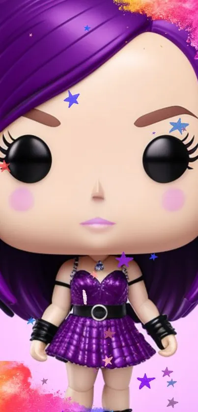 Purple pop doll wallpaper with colorful accents.