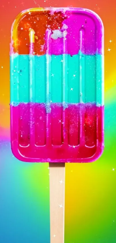 Colorful popsicle wallpaper with bright gradients of pink, blue, and yellow.