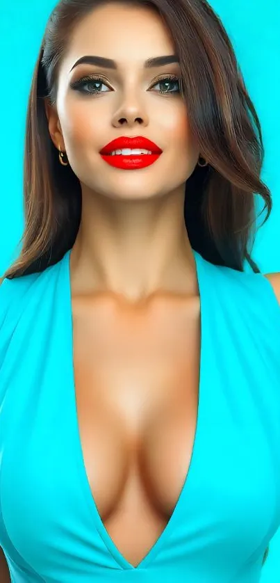 Stunning portrait with turquoise backdrop.