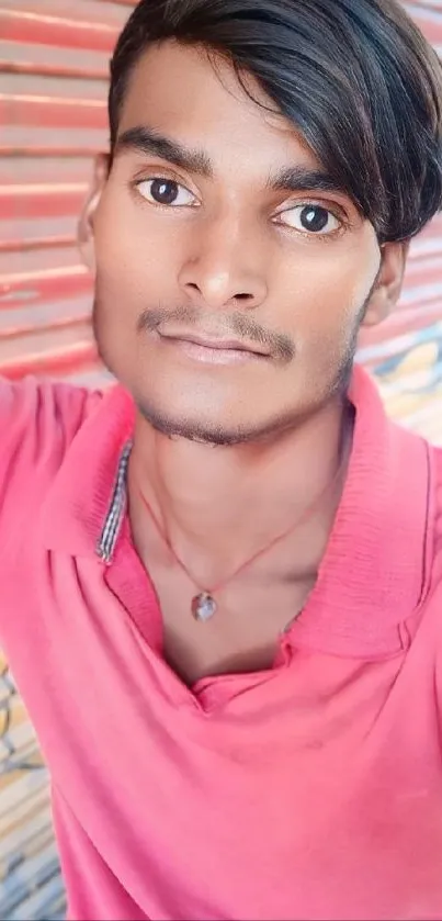 Vibrant portrait of a person against a colorful backdrop.