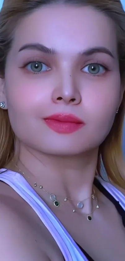 Digital portrait of a woman with blue background