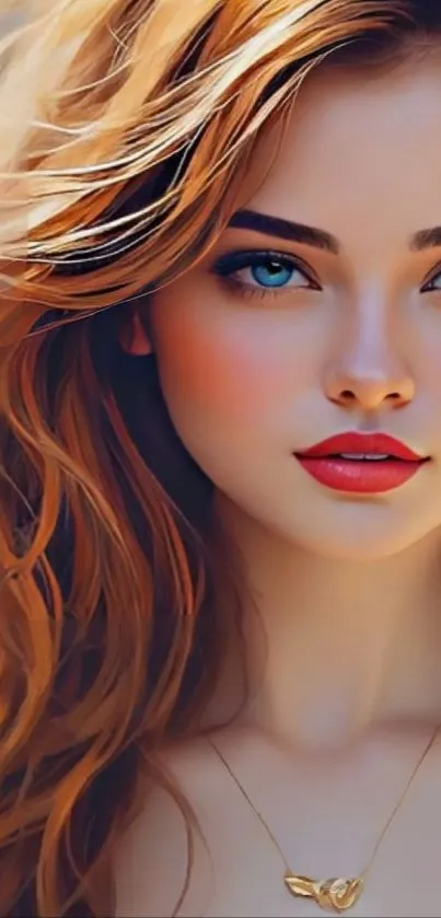 Vibrant portrait of a woman with blue eyes and golden hair for wallpaper.