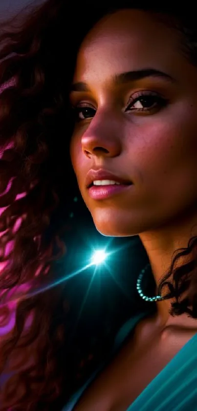 Vibrant portrait wallpaper with colorful glow.