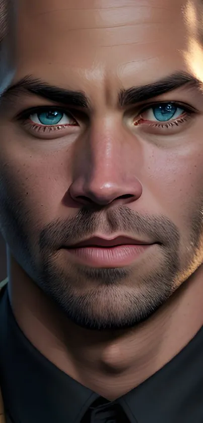 Realistic portrait wallpaper with striking blue eyes.