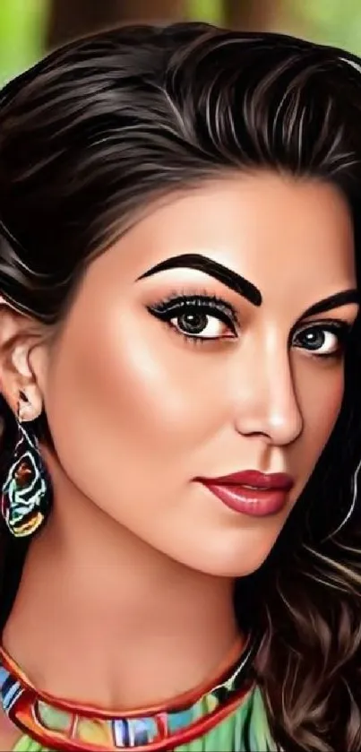 A vibrant portrait of a woman with colorful earrings and artistic design.