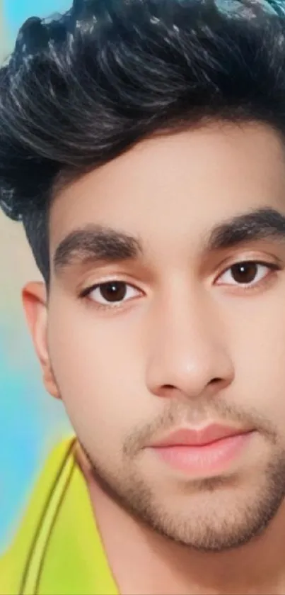 Vibrant portrait of a young man against a colorful background.