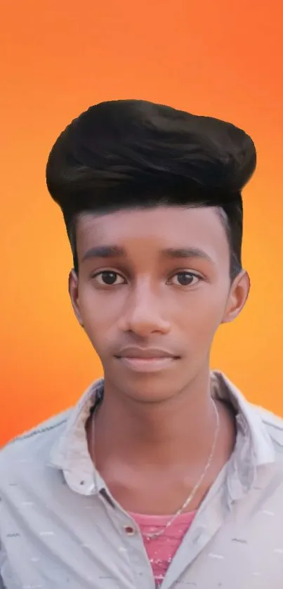 Young person portrait with orange background, vibrant and lively.