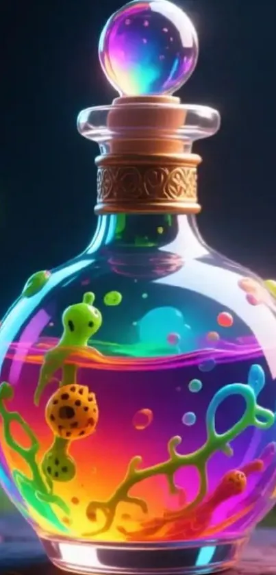 A vibrant potion bottle with glowing colors.