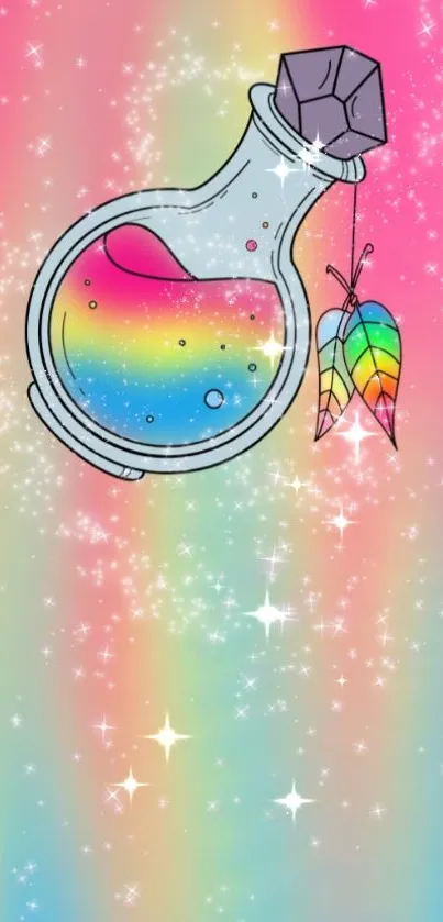 Magic potion wallpaper with rainbow hues and sparkling stars.