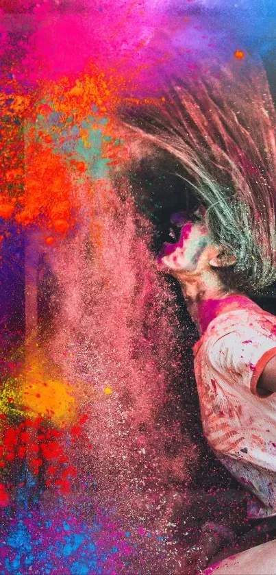 Vibrant explosion of colored powder in motion.