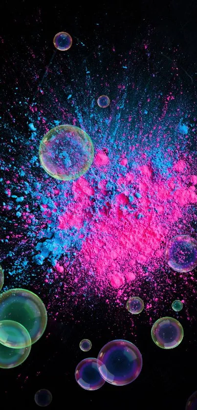 Vibrant pink and blue powder burst on a dark background.