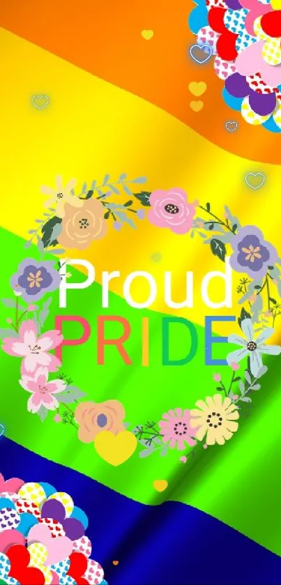 Colorful Pride flag wallpaper with flowers and butterflies.