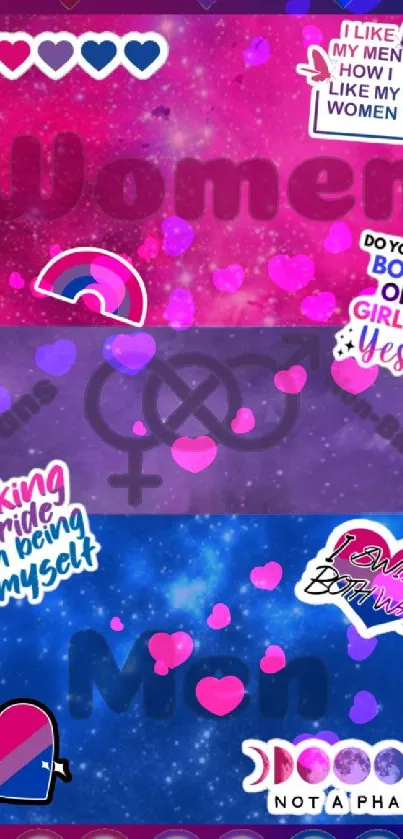 Vibrant pride wallpaper with bisexual themes.