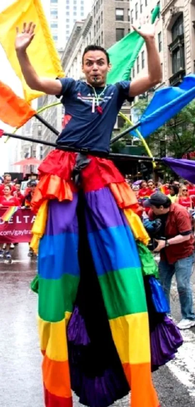 Person in rainbow attire at a Pride parade.