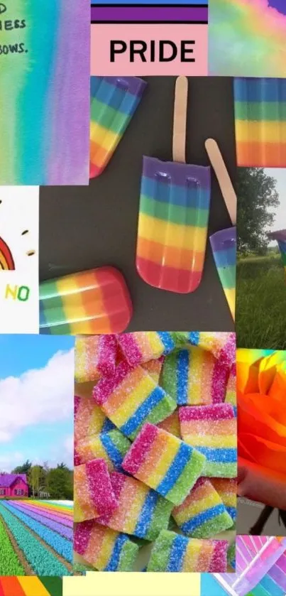 Vibrant rainbow Pride collage for mobile wallpaper.