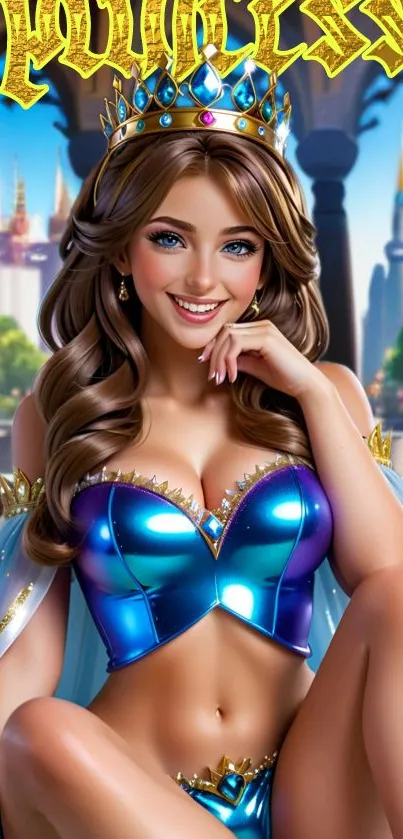 Vibrant princess in blue outfit mobile wallpaper.