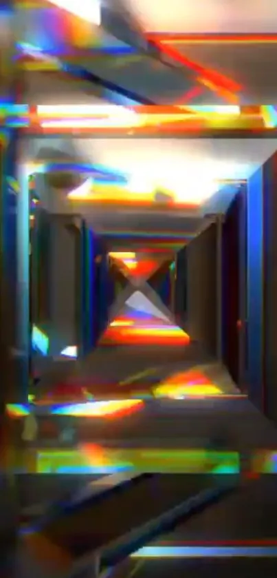 Colorful prism tunnel with abstract design.