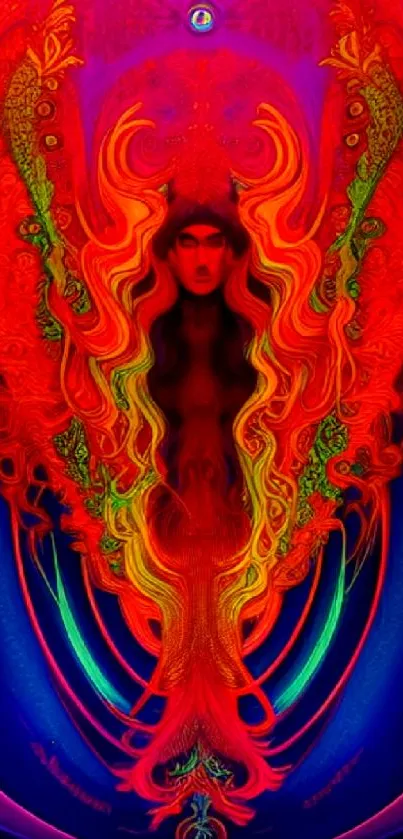 Psychedelic abstract art with vibrant red hues.