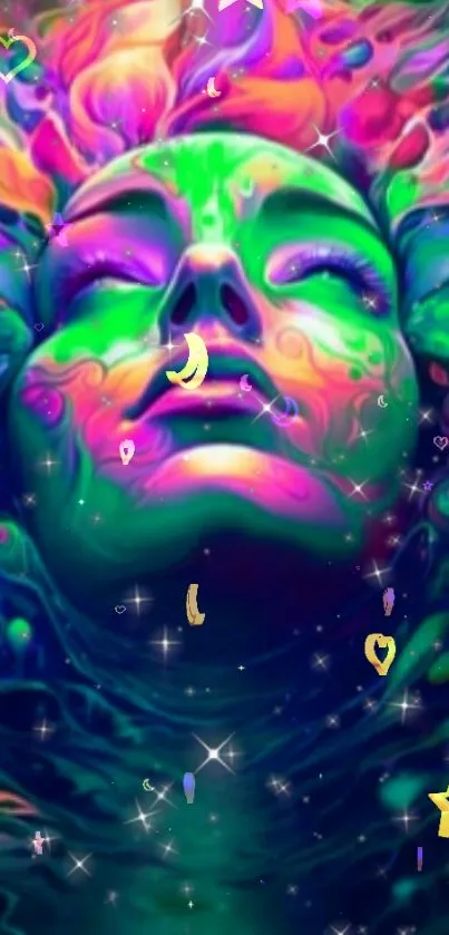 Psychedelic vibrant art wallpaper with dreamlike colors and surreal design.