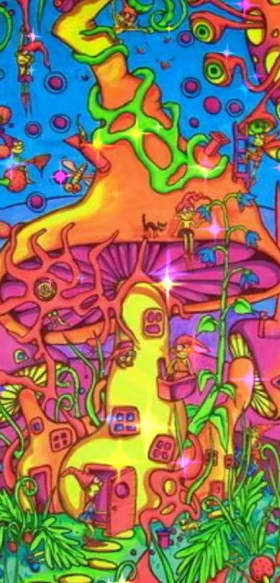 Psychedelic art wallpaper with vibrant colors.