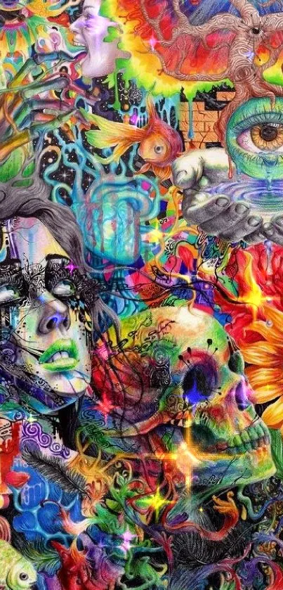 Colorful psychedelic art wallpaper for mobile phones.