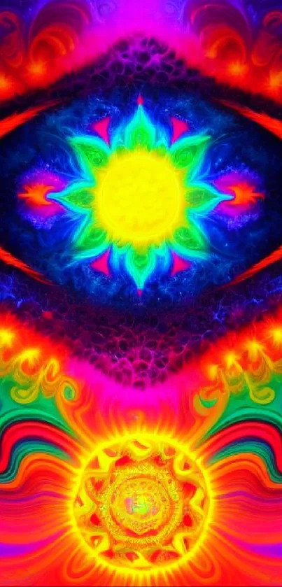 Vibrant psychedelic art wallpaper with colorful and abstract design.