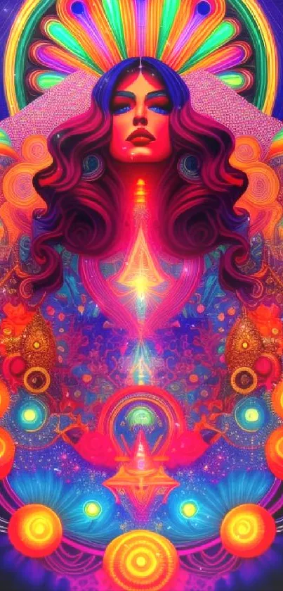 Psychedelic art wallpaper with vibrant colors and intricate patterns.