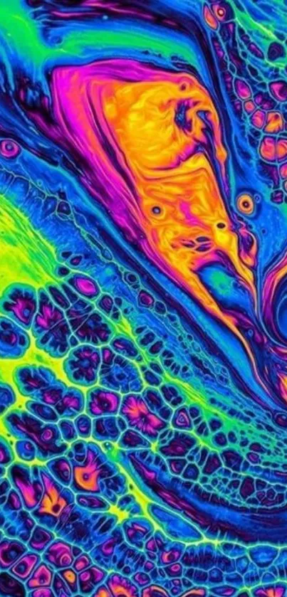 Vibrant psychedelic art wallpaper with neon colors.