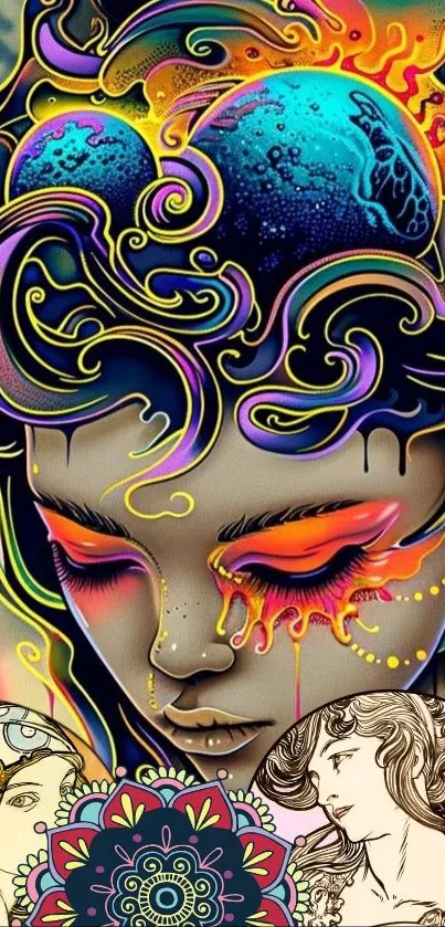 Vibrant surreal art with colorful swirls.