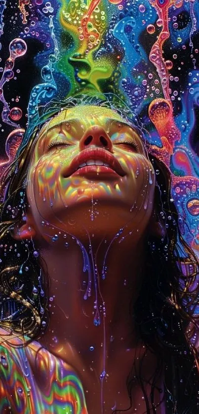 Psychedelic art wallpaper with vibrant rainbow colors.