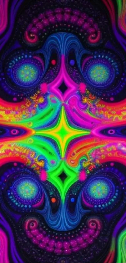 Vibrant, psychedelic, abstract art wallpaper with colorful swirling patterns.