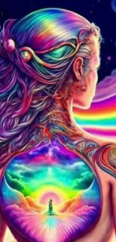Vibrant psychedelic artwork with rainbow colors and surreal design.