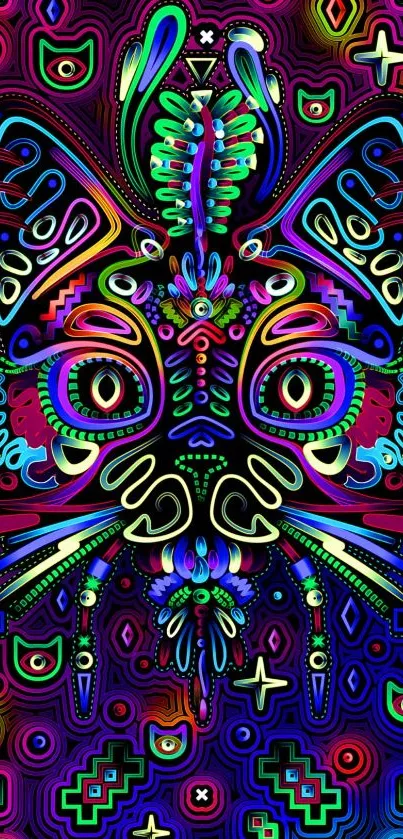 Vibrant psychedelic art with neon blues and purples, creating a mesmerizing pattern.