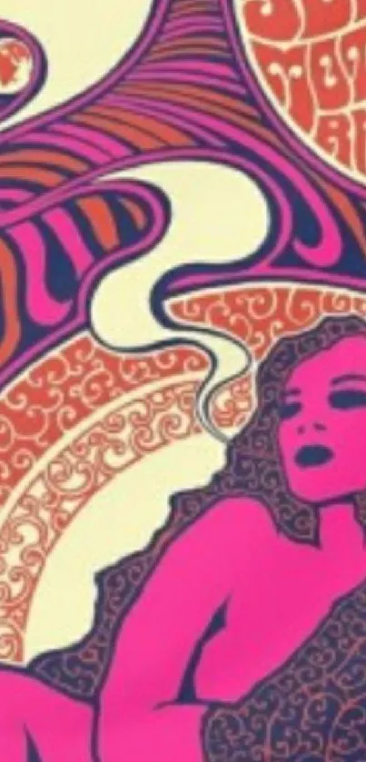 Colorful psychedelic art wallpaper with bold pink hues.