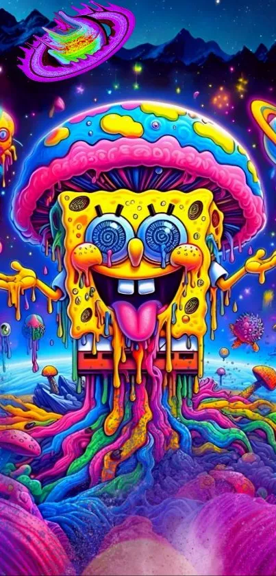 Colorful psychedelic cartoon art with vibrant details.