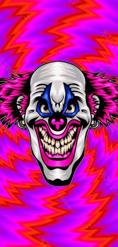 Psychedelic clown face with pink zigzag background.