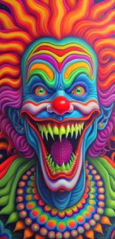 Vibrant psychedelic clown artwork with bold colors and intricate patterns.