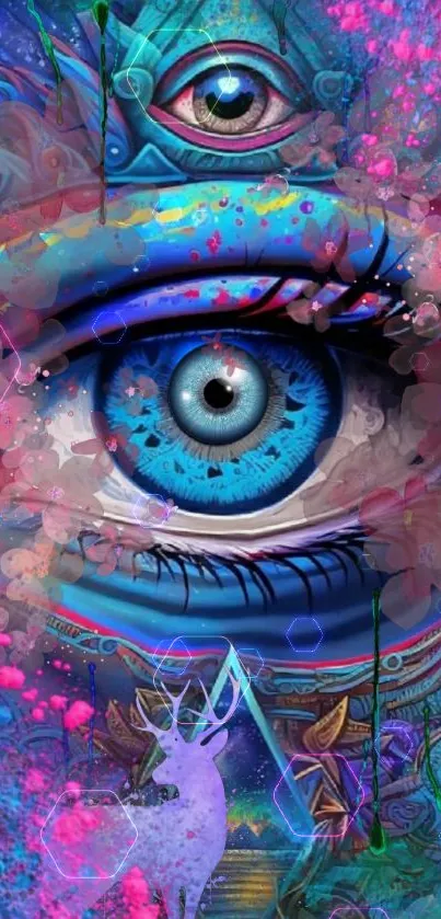 Psychedelic eye mobile wallpaper with vibrant colors.