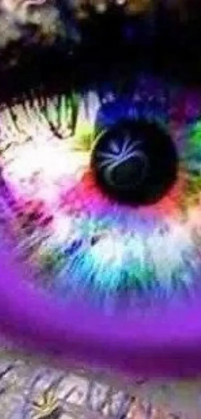 Vibrant psychedelic eye with purple and colorful accents creates a striking visual effect.