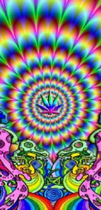 Vibrant psychedelic spiral pattern wallpaper.
