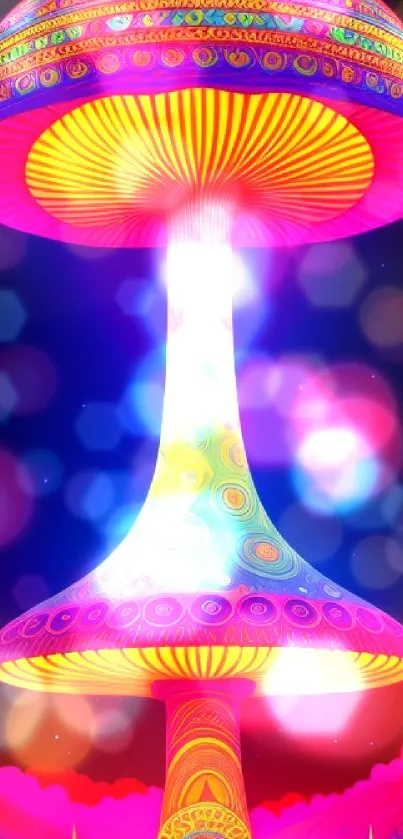 Vibrant psychedelic mushroom art in neon colors, perfect as a mobile wallpaper.