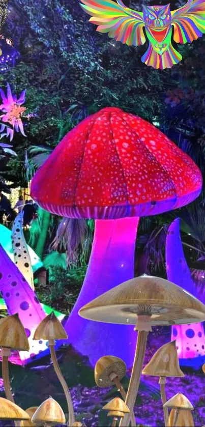 Vibrant neon mushroom art with psychedelic colors.