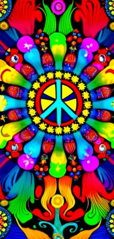 Colorful psychedelic artwork with peace symbol