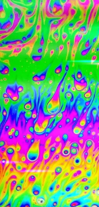 Psychedelic neon wallpaper with swirling colors.